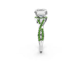 White gold Asscher Cut Diamond with Peridot side stone Halo Twist Band Solitaire Prong Setting Ring_14