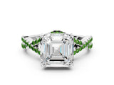 White gold Asscher Cut Diamond with Peridot side stone Halo Twist Band Solitaire Prong Setting Ring_48