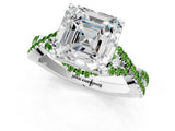 White gold Asscher Cut Diamond with Peridot side stone Halo Twist Band Solitaire Prong Setting Ring_49