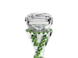 White gold Asscher Cut Diamond with Peridot side stone Halo Twist Band Solitaire Prong Setting Ring_5