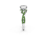 White gold Asscher Cut Diamond with Peridot side stone Halo Twist Band Solitaire Prong Setting Ring_50