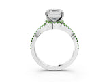 White gold Asscher Cut Diamond with Peridot side stone Halo Twist Band Solitaire Prong Setting Ring_51