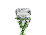 White gold Asscher Cut Diamond with Peridot side stone Halo Twist Band Solitaire Prong Setting Ring_53