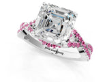 White gold Asscher Cut Diamond with Pink Sapphire side stone Halo Twist Band Solitaire Prong Setting Ring_25