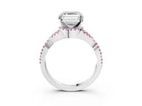 White gold Asscher Cut Diamond with Pink Sapphire side stone Halo Twist Band Solitaire Prong Setting Ring_27