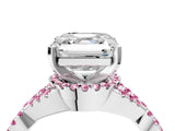 White gold Asscher Cut Diamond with Pink Sapphire side stone Halo Twist Band Solitaire Prong Setting Ring_28