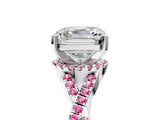White gold Asscher Cut Diamond with Pink Sapphire side stone Halo Twist Band Solitaire Prong Setting Ring_29