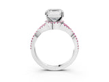 White gold Asscher Cut Diamond with Pink Sapphire side stone Halo Twist Band Solitaire Prong Setting Ring_3