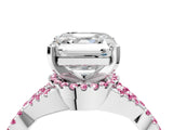 White gold Asscher Cut Diamond with Pink Sapphire side stone Halo Twist Band Solitaire Prong Setting Ring_4