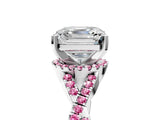 White gold Asscher Cut Diamond with Pink Sapphire side stone Halo Twist Band Solitaire Prong Setting Ring_5