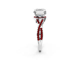 White gold Asscher Cut Diamond with Ruby side stone Halo Twist Band Solitaire Prong Setting Ring_14
