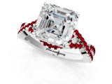 White gold Asscher Cut Diamond with Ruby side stone Halo Twist Band Solitaire Prong Setting Ring_25