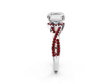 White gold Asscher Cut Diamond with Ruby side stone Halo Twist Band Solitaire Prong Setting Ring_26