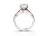 White gold Asscher Cut Diamond with Ruby side stone Halo Twist Band Solitaire Prong Setting Ring_27