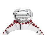 White gold Asscher Cut Diamond with Ruby side stone Halo Twist Band Solitaire Prong Setting Ring_28