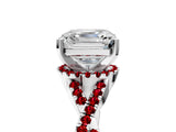 White gold Asscher Cut Diamond with Ruby side stone Halo Twist Band Solitaire Prong Setting Ring_29