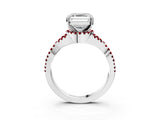 White gold Asscher Cut Diamond with Ruby side stone Halo Twist Band Solitaire Prong Setting Ring_3