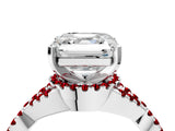 White gold Asscher Cut Diamond with Ruby side stone Halo Twist Band Solitaire Prong Setting Ring_4