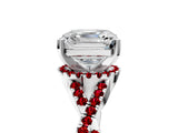 White gold Asscher Cut Diamond with Ruby side stone Halo Twist Band Solitaire Prong Setting Ring_5