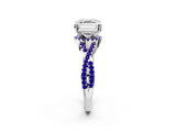 White gold Asscher Cut Diamond with Tanzanite side stone Halo Twist Band Solitaire Prong Setting Ring_26