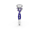 White gold Asscher Cut Diamond with Tanzanite side stone Halo Twist Band Solitaire Prong Setting Ring_38