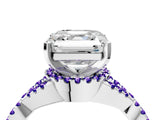 White gold Asscher Cut Diamond with Tanzanite side stone Halo Twist Band Solitaire Prong Setting Ring_40