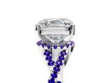 White gold Asscher Cut Diamond with Tanzanite side stone Halo Twist Band Solitaire Prong Setting Ring_41