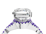 White gold Asscher Cut Diamond with Tanzanite side stone Halo Twist Band Solitaire Prong Setting Ring_4
