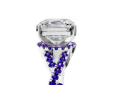White gold Asscher Cut Diamond with Tanzanite side stone Halo Twist Band Solitaire Prong Setting Ring_5