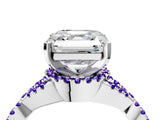 White gold Asscher Cut Diamond with Tanzanite side stone Halo Twist Band Solitaire Prong Setting Ring_64