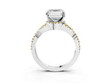 White gold Asscher Cut Diamond with Yellow Sapphire side stone Halo Twist Band Solitaire Prong Setting Ring_16