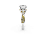 White gold Asscher Cut Diamond with Yellow Sapphire side stone Halo Twist Band Solitaire Prong Setting Ring_2