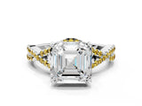 White gold Asscher Cut Diamond with Yellow Sapphire side stone Halo Twist Band Solitaire Prong Setting Ring_25