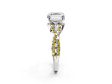 White gold Asscher Cut Diamond with Yellow Sapphire side stone Halo Twist Band Solitaire Prong Setting Ring_27