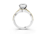 White gold Asscher Cut Diamond with Yellow Sapphire side stone Halo Twist Band Solitaire Prong Setting Ring_28