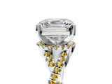 White gold Asscher Cut Diamond with Yellow Sapphire side stone Halo Twist Band Solitaire Prong Setting Ring_30