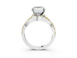 White gold Asscher Cut Diamond with Yellow Sapphire side stone Halo Twist Band Solitaire Prong Setting Ring_3