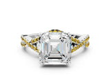 White gold Asscher Cut Diamond with Yellow Sapphire side stone Halo Twist Band Solitaire Prong Setting Ring_61