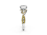 White gold Asscher Cut Diamond with Yellow Sapphire side stone Halo Twist Band Solitaire Prong Setting Ring_63