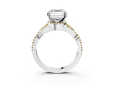 White gold Asscher Cut Diamond with Yellow Sapphire side stone Halo Twist Band Solitaire Prong Setting Ring_64