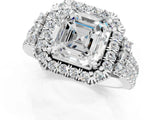 White gold Asscher Cut Double Halo Diamond Engagement Ring with Pave Band and Four-Prong Setting_26