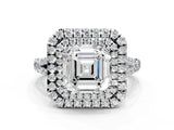 White gold Asscher Cut Double Halo Split Shank Diamond Ring with Prong Setting_52