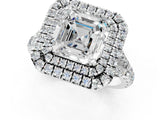 White gold Asscher Cut Double Halo Split Shank Diamond Ring with Prong Setting_53