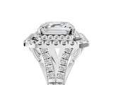 White gold Asscher Cut Double Halo Split Shank Diamond Ring with Prong Setting_56