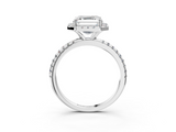 White gold Asscher Cut Halo Diamond Engagement Ring with Pave Band and Four-Prong Setting_10
