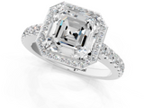 White gold Asscher Cut Halo Diamond Engagement Ring with Pave Band and Four-Prong Setting_24