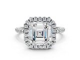 White gold Asscher Cut Halo Diamond Engagement Ring with Pave Band and Four-Prong Setting_7