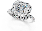 White gold Asscher Cut Halo Diamond Engagement Ring with Pave Band and Four-Prong Setting_8