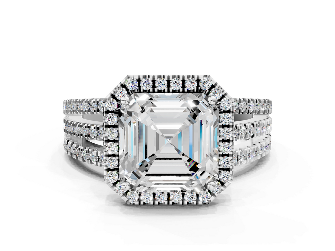 White gold Asscher Cut Halo Diamond Engagement Ring with Split Shank and Four-Prong Setting_29