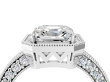 White gold Asscher Cut Halo Diamond Pave Band Ring with Four-Prong Setting_10